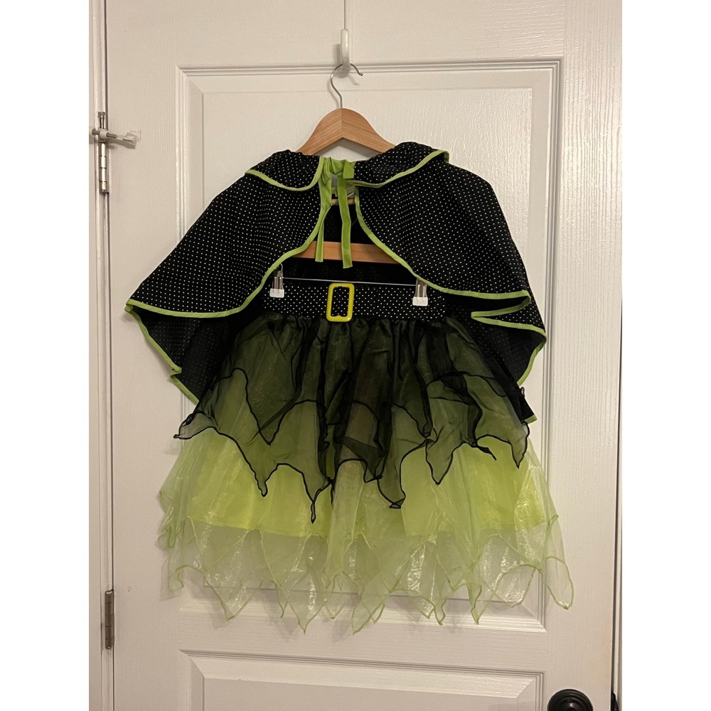 Pottery Barn Kids Witch Halloween Costume 4-6 Green Tulle Cat Hat Cape Skirt - Picture 4 of 9